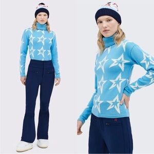 Perfect Moment Sweater Star Dust Logo Turtleneck Merino Wool in Baby Blue